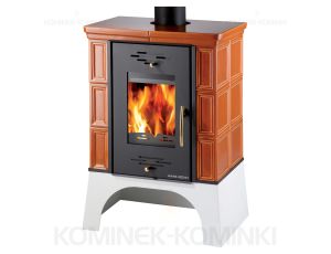 HAAS SOHN EBOLI piec wolnostojący kaflowy 8,4 kW | Biały / Kafle: Karmelowe