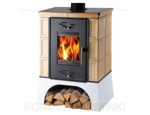 HAAS SOHN EBOLI piec wolnostojący kaflowy 8,4 kW | Biały / Kafle: Tytoniowe