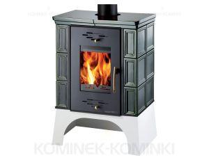 HAAS SOHN EBOLI piec wolnostojący kaflowy 8,4 kW | Biały / Kafle: Zielone