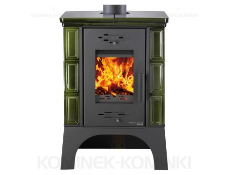 HAAS SOHN EBOLI piec wolnostojący kaflowy 8,4 kW | Biały / Kafle: Zielone - 7