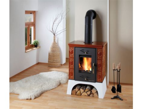 HAAS SOHN EMPOLI piec wolnostojący kaflowy 8,4 kW | Biały / Kafle: Karmel - 2