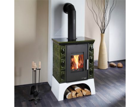HAAS SOHN EMPOLI piec wolnostojący kaflowy 8,4 kW | Biały / Kafle: Zielone - 2