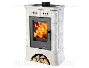 HAAS SOHN FARO piec wolnostojący kaflowy 6,3 kW | Czarny / Kafle: Kość Słon