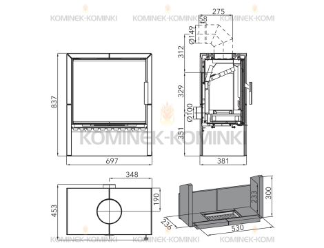 HAAS SOHN JONSBO piec wolnostojący 8,2 kW | Czarny / Kafle: Szare - 6