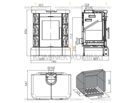 HAAS SOHN MANTA piec wolnostojący kaflowy 7,2 kW | Czarny / Kafle: Miodowe - 3