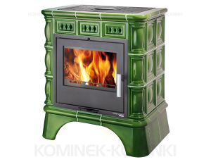 HAAS SOHN MATERA piec wolnostojący kaflowy 7,9 kW | Czarny / Kafle: Zielone